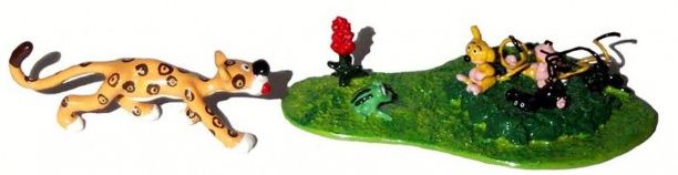 Figurine métal Marsupilami - Les bébés marsu et le jaguar (Pixi)