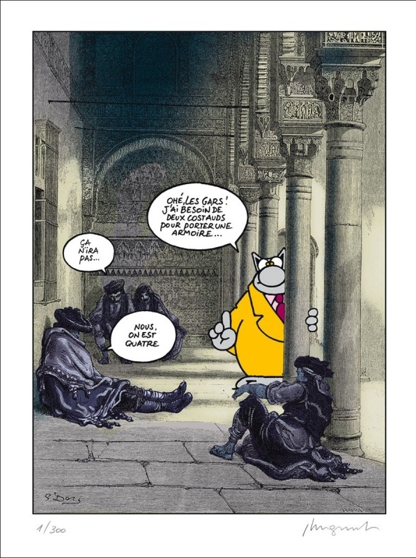 Geluck - Le Chat 2 costauds (Sérigraphie 80X60 N&S)