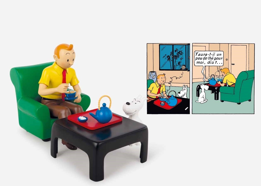 Figurine résine Tintin - Tintin prenant le thé