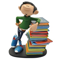 Figurine résine Gaston - Collectoys - Gaston s'appuie sur une pile de livres