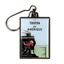 Tintin Porte-clé métal - Couverture T03 En Amérique N/B colorisée